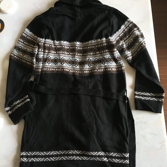 NWOT! New! Mark neutral knit long open cardigan, black, brown, fair isle, belt - Picture 3 of 12